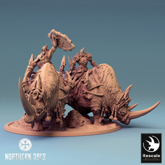 Rhino Riders, Rescale Miniatures | Dungeons and Dragons | Pathfinder | Table Top RPG | 3D Printed Model