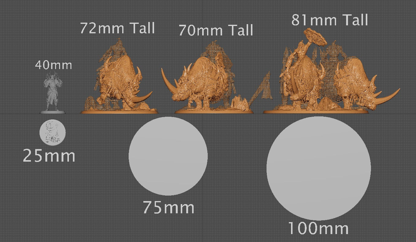 Rhino Riders, Rescale Miniatures | Dungeons and Dragons | Pathfinder | Table Top RPG | 3D Printed Model