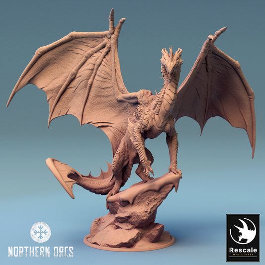 Silver Dragon, Lord War Dragon, Rescale Miniatures | Dungeons and Dragons | Pathfinder | Table Top RPG | 3D Printed Model