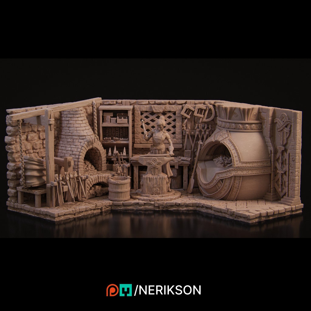 Lara, Blacksmith Shop, Ernest Nemirovsky | Dungeons and Dragons | Pathfinder | Table Top RPG | 3D Printed Model