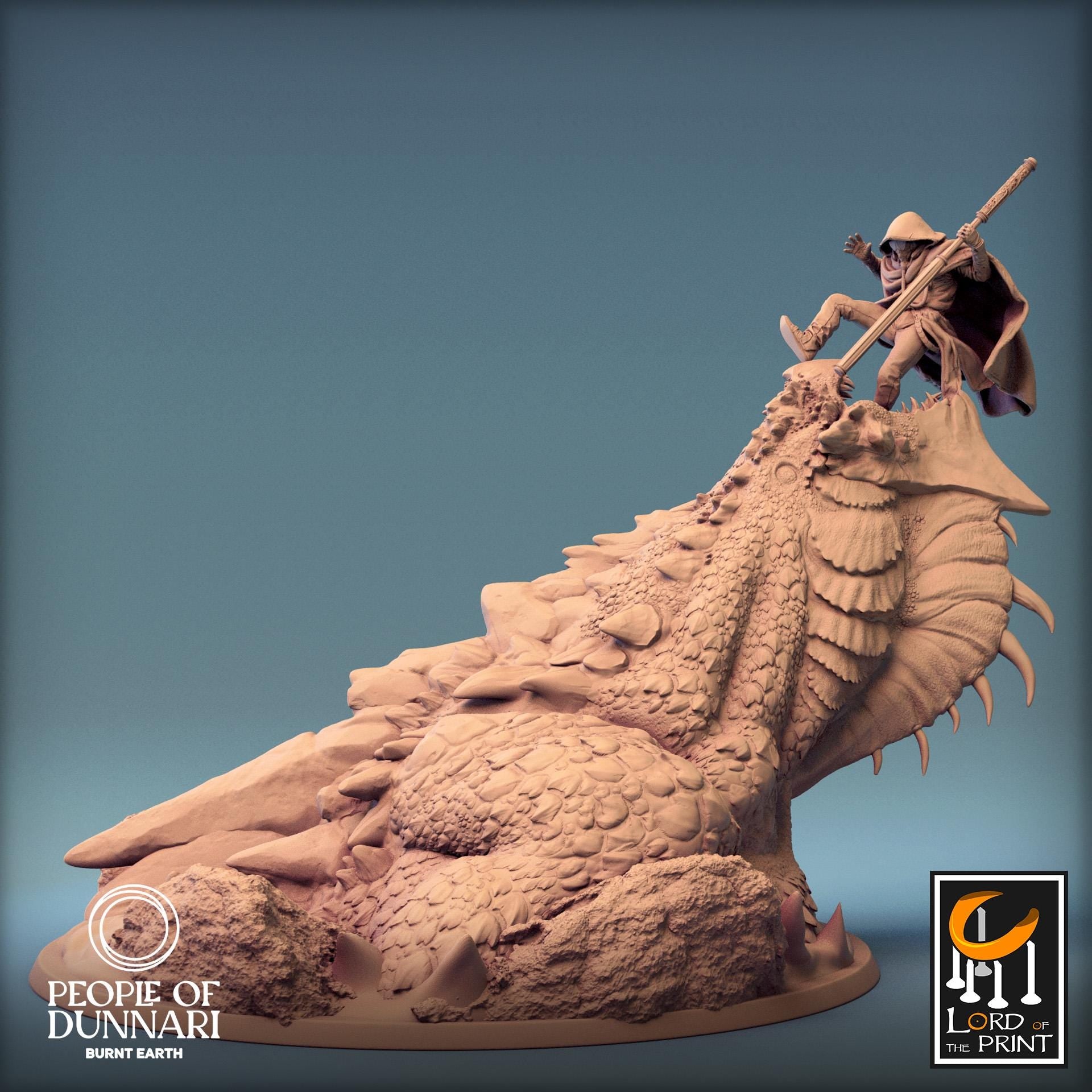 Sand Wyvern Dig, Statue, Rescale Miniatures | Dungeons and Dragons | Pathfinder | Table Top RPG | 3D Printed Model