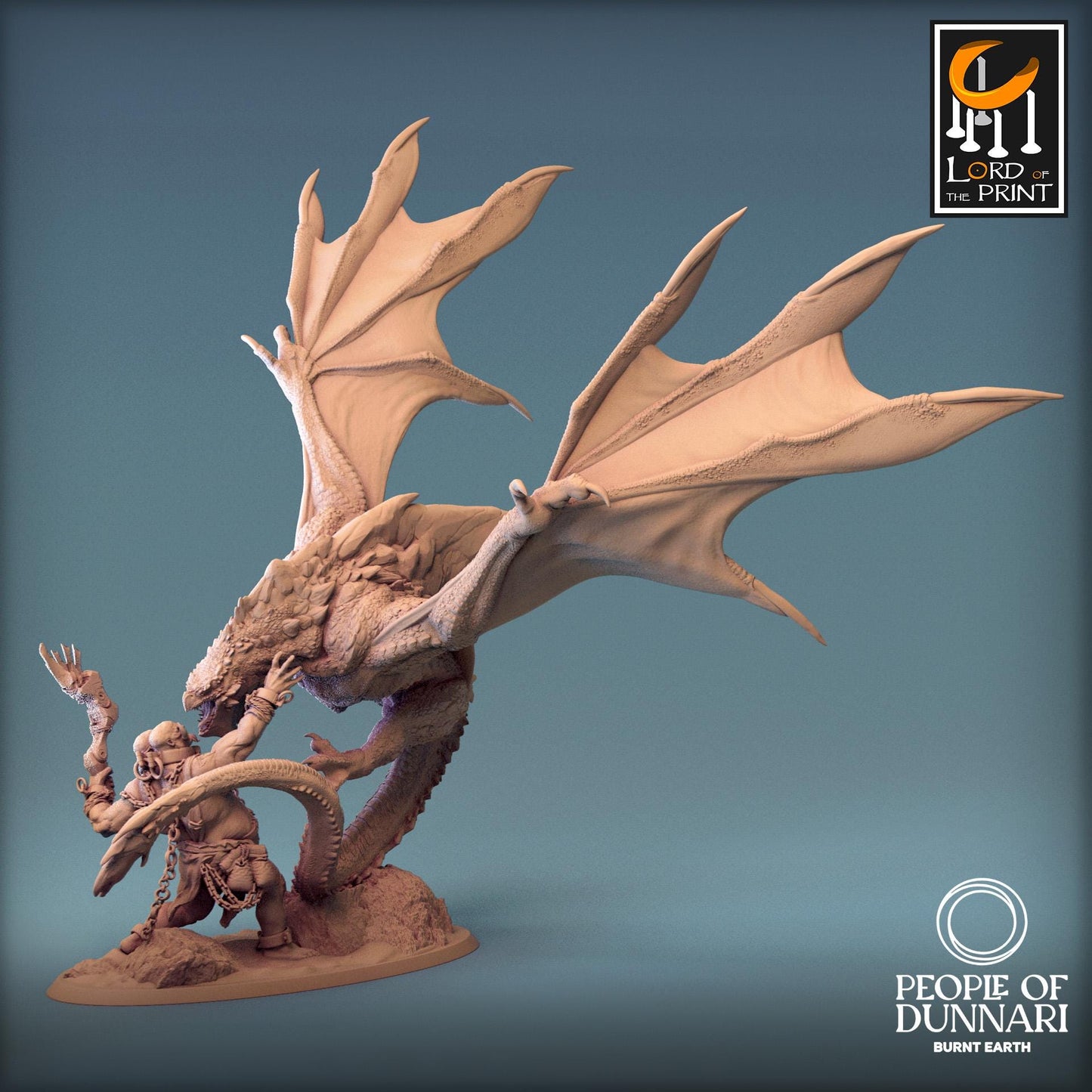 Sand Wyvern Fighting an Ettin, Rescale Miniatures | Dungeons and Dragons | Pathfinder | Table Top RPG | 3D Printed Model