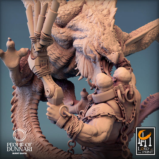 Sand Wyvern Fighting an Ettin | Aussie 3D Printed Miniatures and Terrain