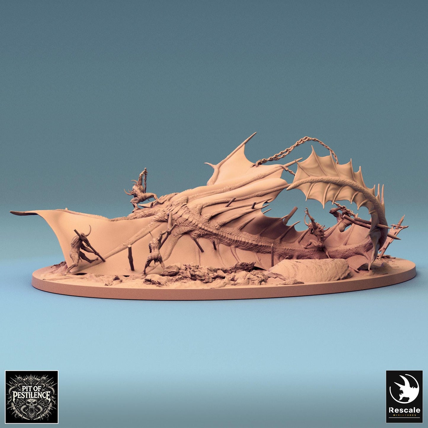 Brass Dragon Battle, Diorama, Rescale Miniatures | Dungeons and Dragons | Pathfinder | Table Top RPG | 3D Printed Model