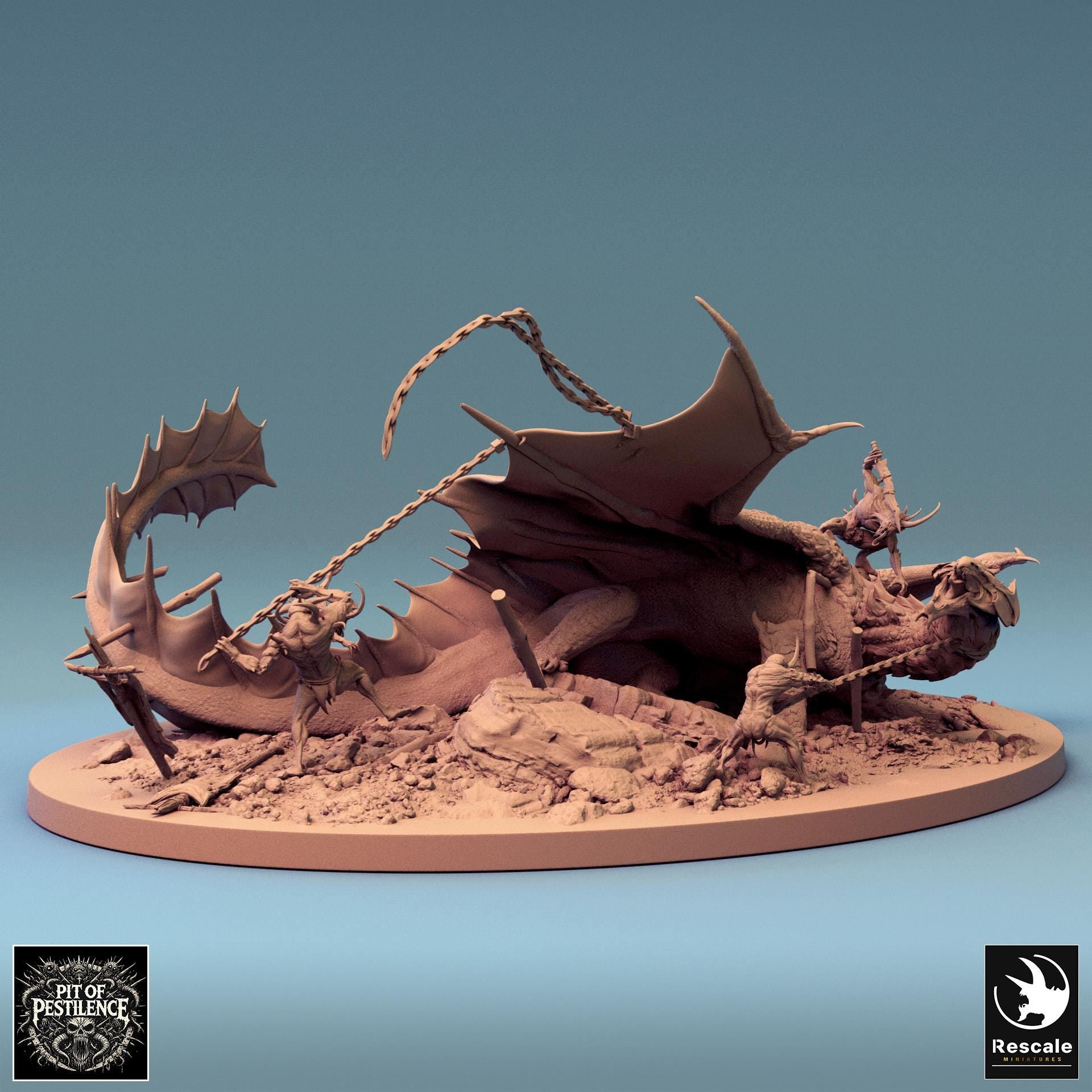 Brass Dragon Battle, Diorama, Rescale Miniatures | Dungeons and Dragons | Pathfinder | Table Top RPG | 3D Printed Model