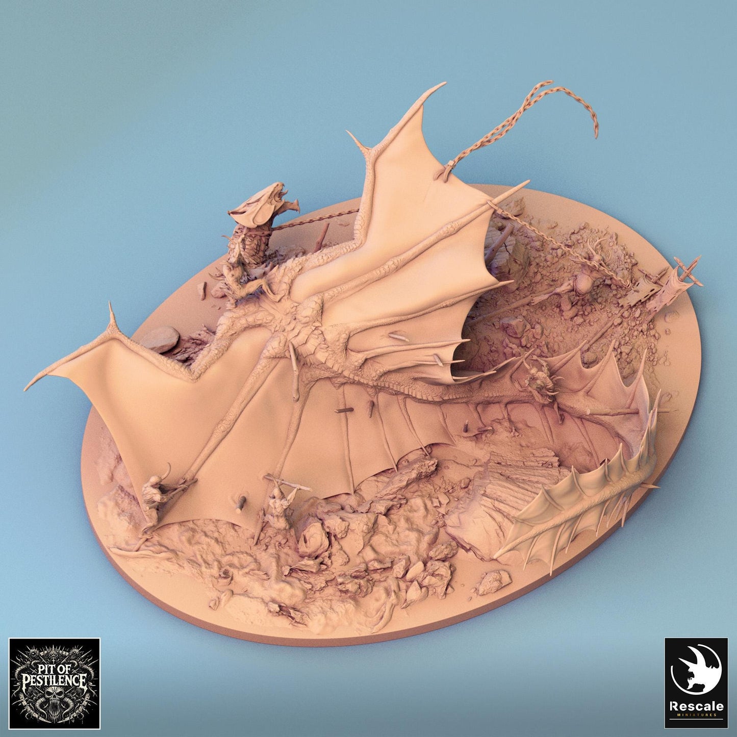 Brass Dragon Battle, Diorama, Rescale Miniatures | Dungeons and Dragons | Pathfinder | Table Top RPG | 3D Printed Model