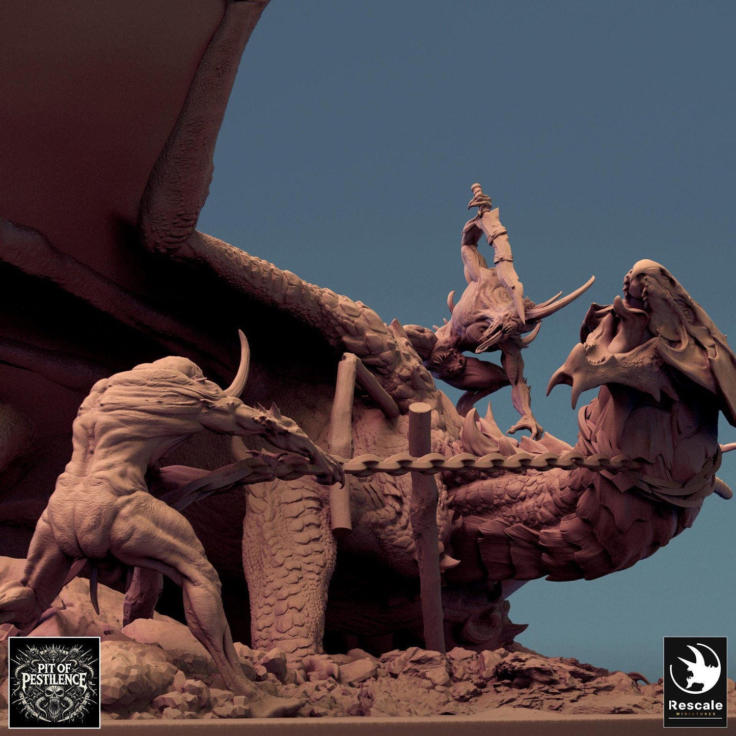 Brass Dragon Battle, Diorama, Rescale Miniatures | Dungeons and Dragons | Pathfinder | Table Top RPG | 3D Printed Model