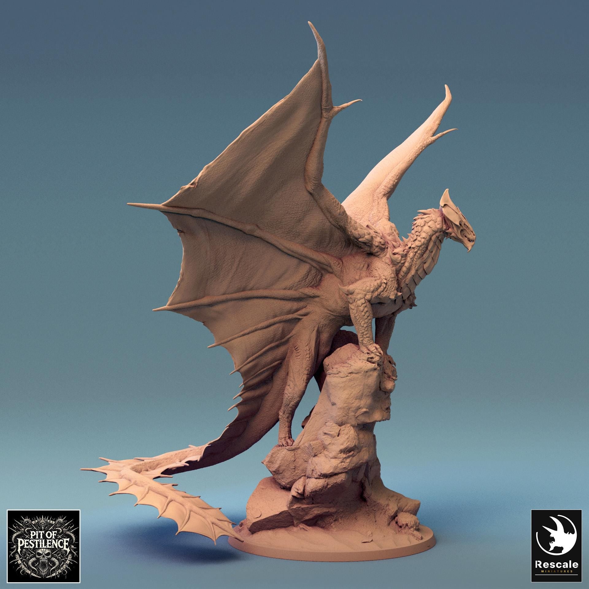 Brass Dragon, Perched, Rescale Miniatures | Dungeons and Dragons | Pathfinder | Table Top RPG | 3D Printed Model