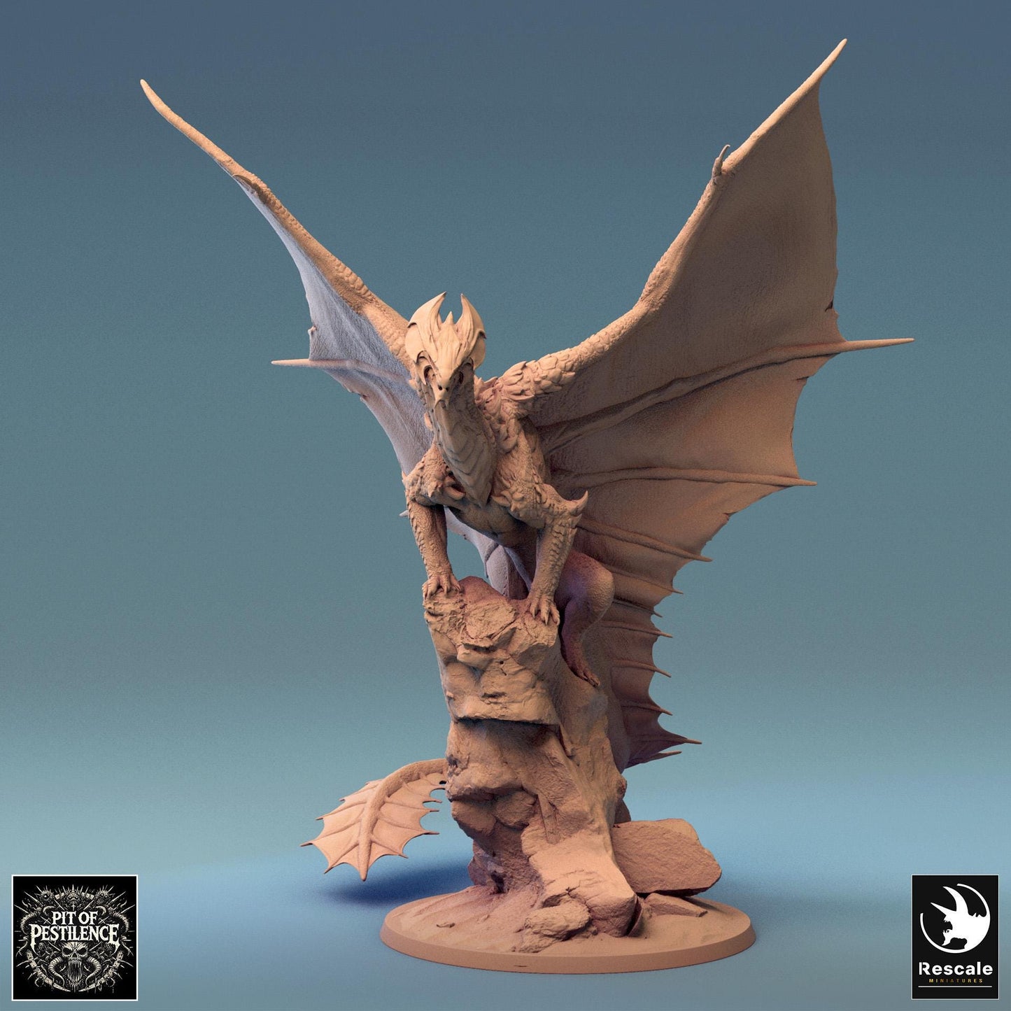 Brass Dragon, Perched, Rescale Miniatures | Dungeons and Dragons | Pathfinder | Table Top RPG | 3D Printed Model