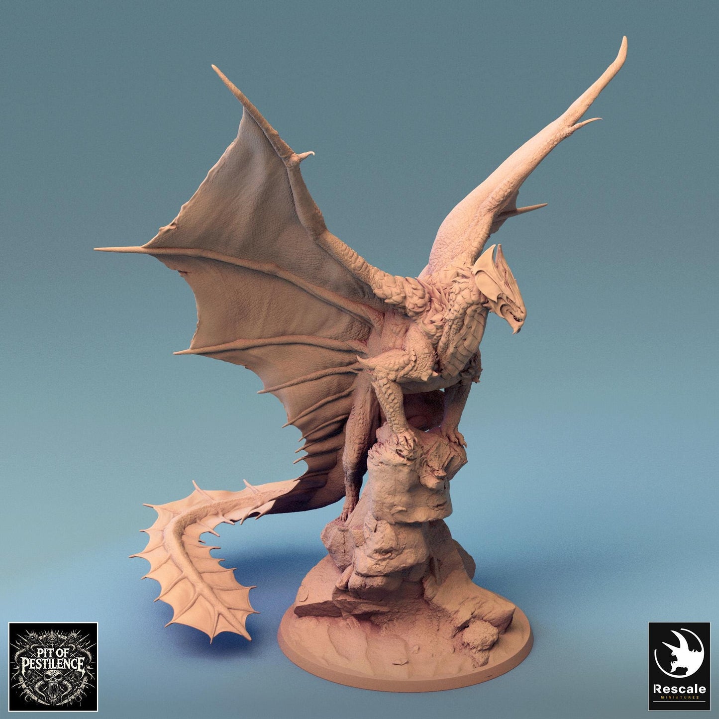 Brass Dragon, Perched, Rescale Miniatures | Dungeons and Dragons | Pathfinder | Table Top RPG | 3D Printed Model