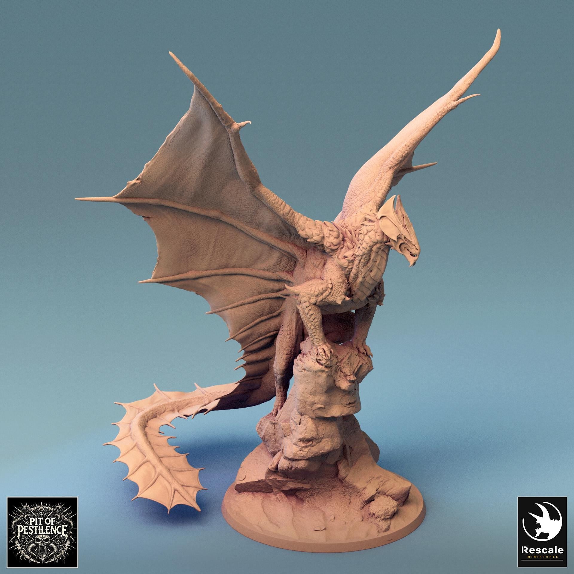 Brass Dragon, Perched, Rescale Miniatures | Dungeons and Dragons | Pathfinder | Table Top RPG | 3D Printed Model