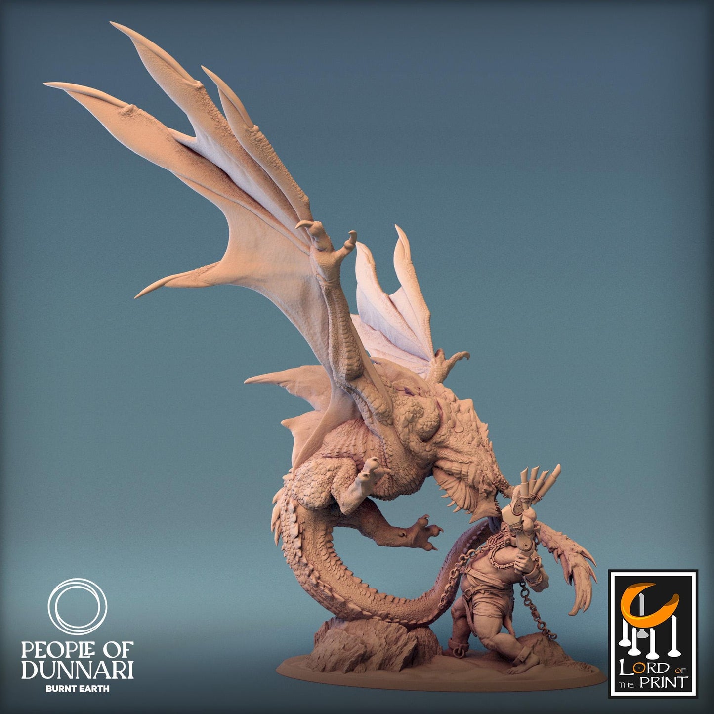 Sand Wyvern Fighting an Ettin, Rescale Miniatures | Dungeons and Dragons | Pathfinder | Table Top RPG | 3D Printed Model