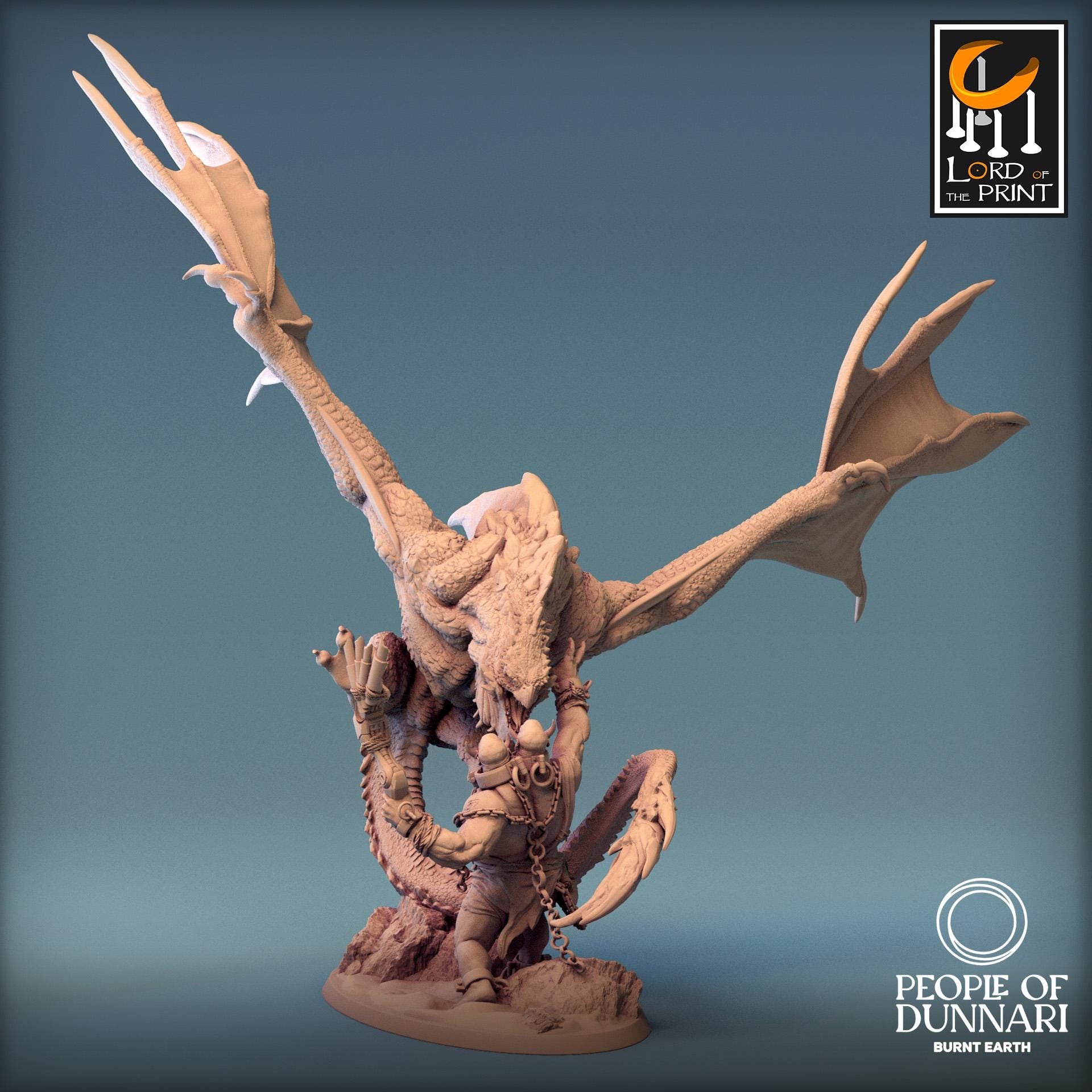 Sand Wyvern Fighting an Ettin, Rescale Miniatures | Dungeons and Dragons | Pathfinder | Table Top RPG | 3D Printed Model