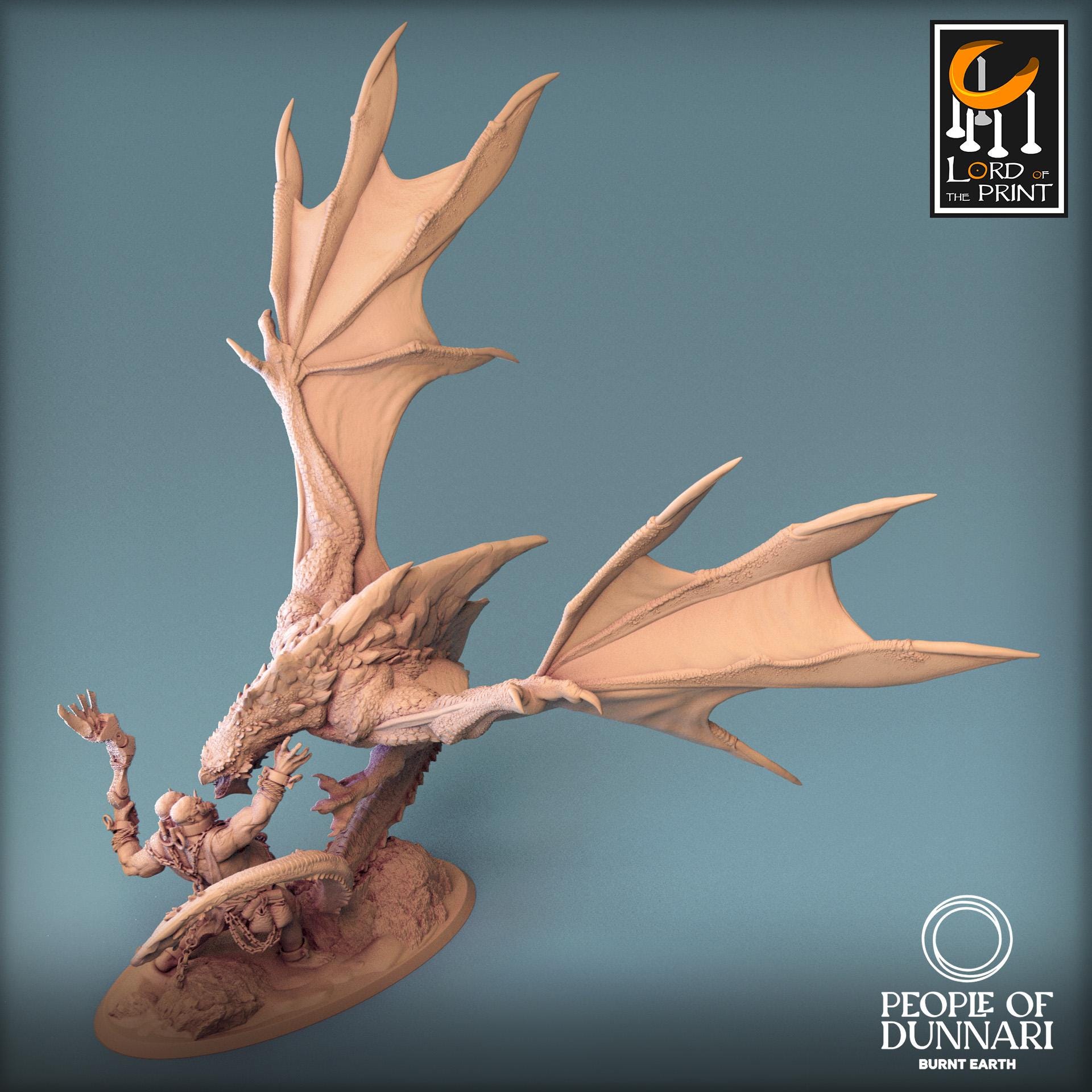 Sand Wyvern Fighting an Ettin, Rescale Miniatures | Dungeons and Dragons | Pathfinder | Table Top RPG | 3D Printed Model