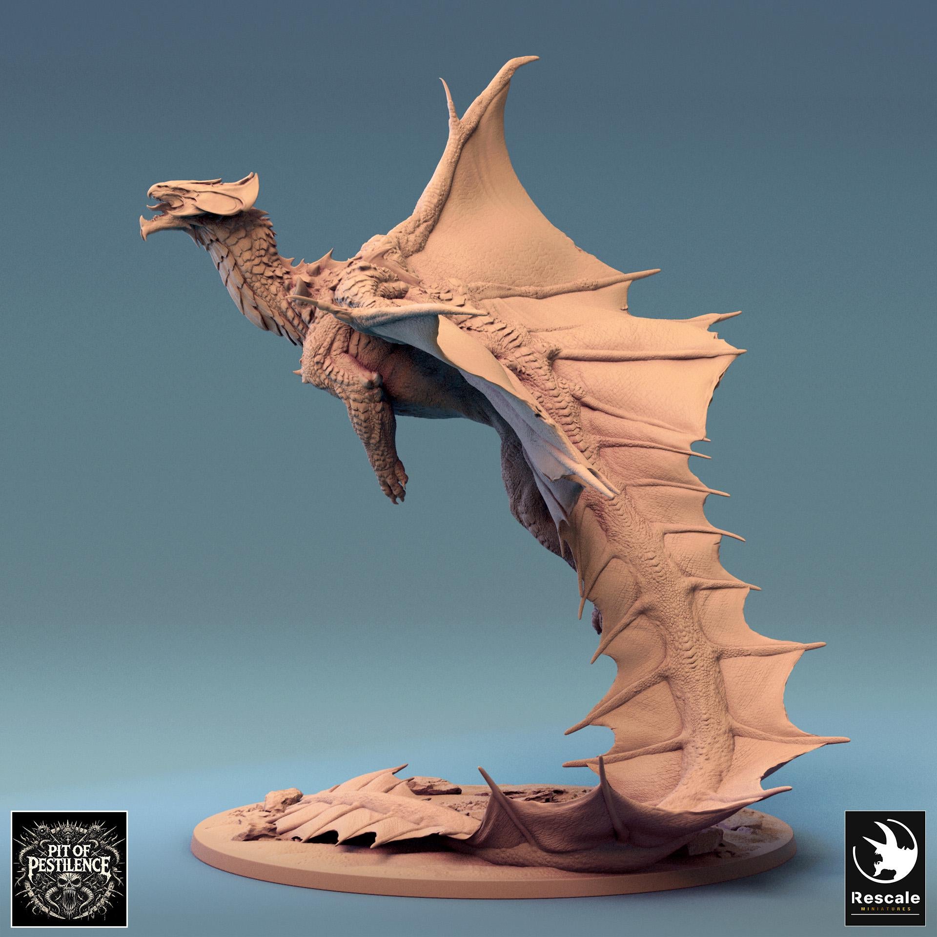 Brass Dragon, Takeoff, Rescale Miniatures | Dungeons and Dragons | Pathfinder | Table Top RPG | 3D Printed Model