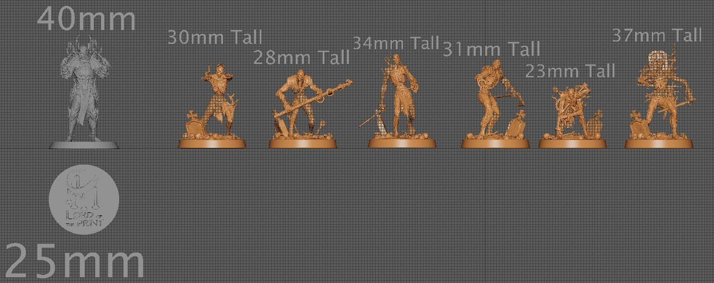 Zombies, Pack 2, Lord of the Print | Dungeons and Dragons | Pathfinder | Table Top RPG | 3D Printed Model