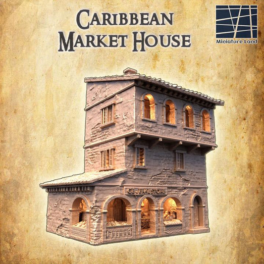 Caribbean Market House, Miniature Land | Dungeons and Dragons | Pathfinder | Table Top RPG | 3D Printed Model
