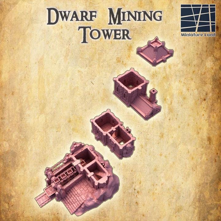 Dwarf Mining Tower, Miniature Land | Dungeons and Dragons | Pathfinder | Table Top RPG | 3D Printed Model