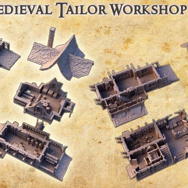 Medieval Tailor Workshop, Miniature Land | Dungeons and Dragons | Pathfinder | Table Top RPG | 3D Printed Model