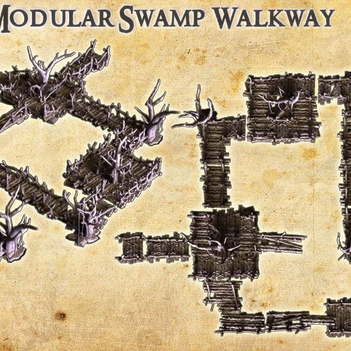 Modular Swamp Paths, Miniature Land | Dungeons and Dragons | Pathfinder | Table Top RPG | 3D Printed Model