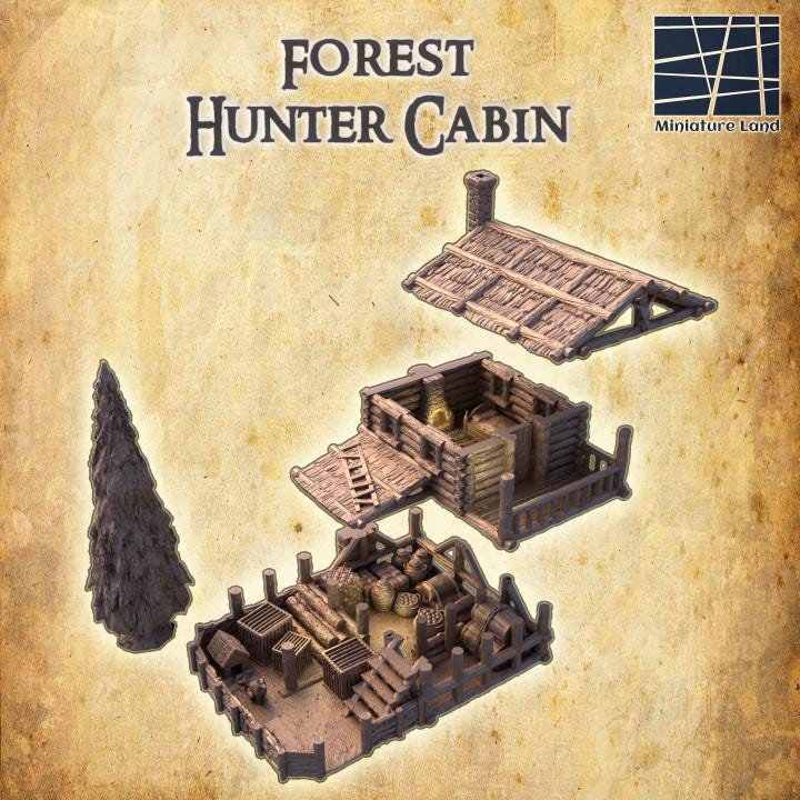 Hunters Cabin, Miniature Land | Dungeons and Dragons | Pathfinder | Table Top RPG | 3D Printed Model