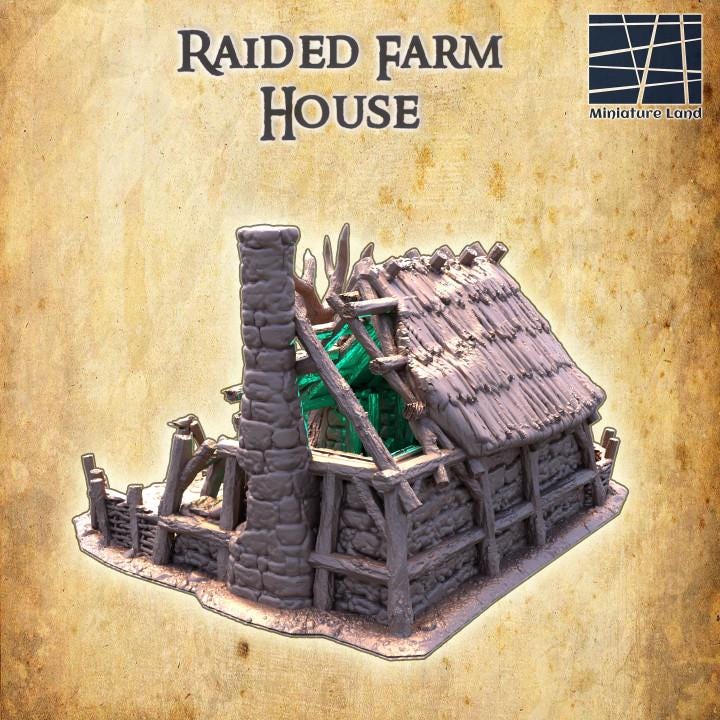 Raided Farm House, Miniature Land | Dungeons and Dragons | Pathfinder | Table Top RPG | 3D Printed Model
