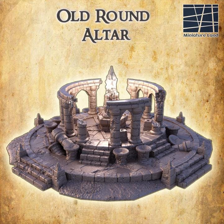 Old Round Altar, Miniature Land | Dungeons and Dragons | Pathfinder | Table Top RPG | 3D Printed Model