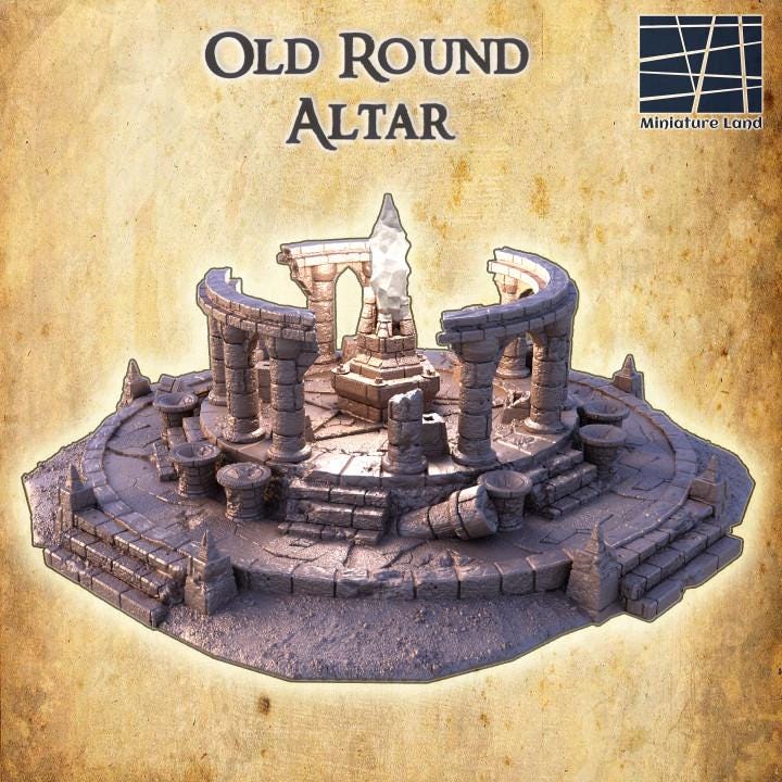 Old Round Altar, Miniature Land | Dungeons and Dragons | Pathfinder | Table Top RPG | 3D Printed Model