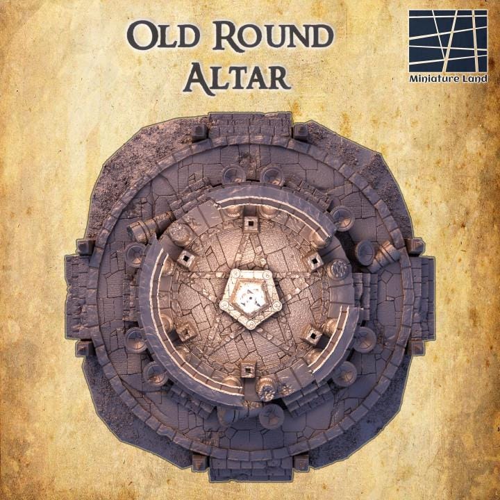 Old Round Altar, Miniature Land | Dungeons and Dragons | Pathfinder | Table Top RPG | 3D Printed Model
