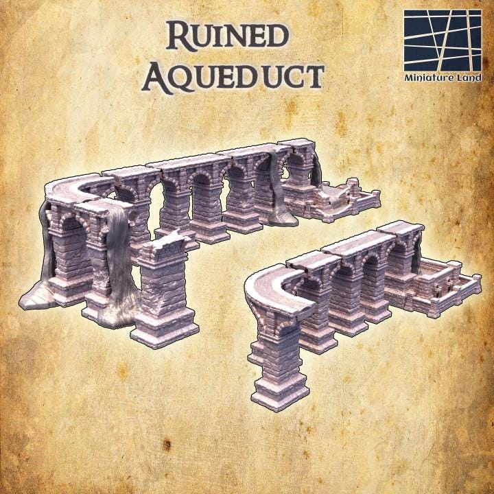 Ruined Aqueduct, Miniature Land | Dungeons and Dragons | Pathfinder | Table Top RPG | 3D Printed Model