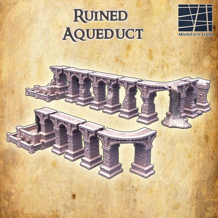 Ruined Aqueduct, Miniature Land | Dungeons and Dragons | Pathfinder | Table Top RPG | 3D Printed Model
