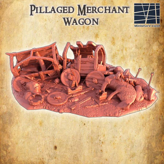 Pillaged Merchant Wagon, Miniature Land | Dungeons and Dragons | Pathfinder | Table Top RPG | 3D Printed Model