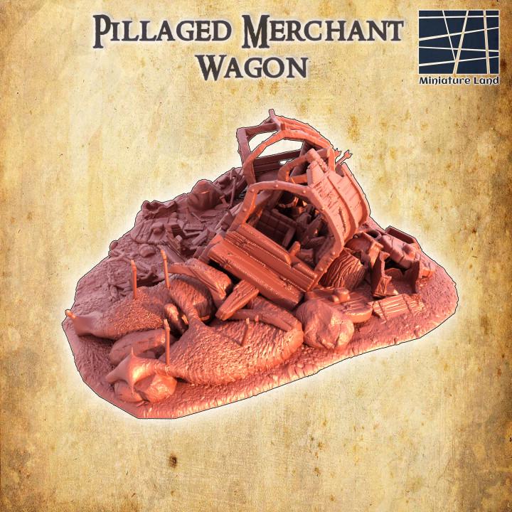 Pillaged Merchant Wagon, Miniature Land | Dungeons and Dragons | Pathfinder | Table Top RPG | 3D Printed Model