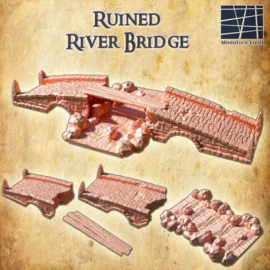 Ruined River Bridge, Miniature Land | Dungeons and Dragons | Pathfinder | Table Top RPG | 3D Printed Model