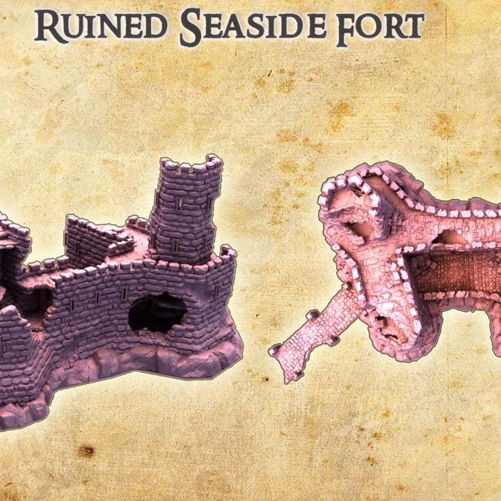 Ruined Seaside Fort, Miniature Land | Dungeons and Dragons | Pathfinder | Table Top RPG | 3D Printed Model