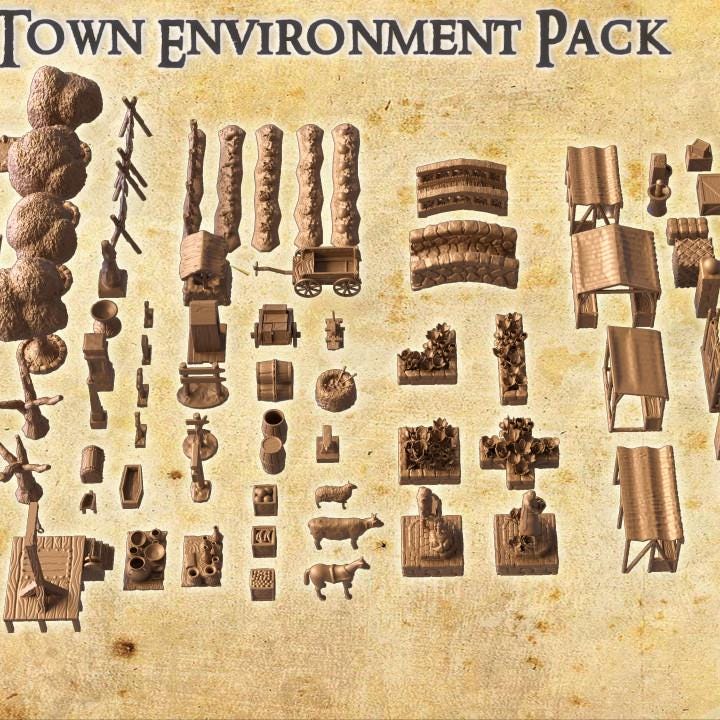 Town Environment Pack, Miniature Land | Dungeons and Dragons | Pathfinder | Table Top RPG | 3D Printed Model
