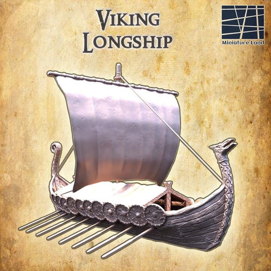 Viking Longship, Miniature Land | Dungeons and Dragons | Pathfinder | Table Top RPG | 3D Printed Model