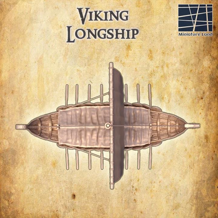 Viking Longship, Miniature Land | Dungeons and Dragons | Pathfinder | Table Top RPG | 3D Printed Model