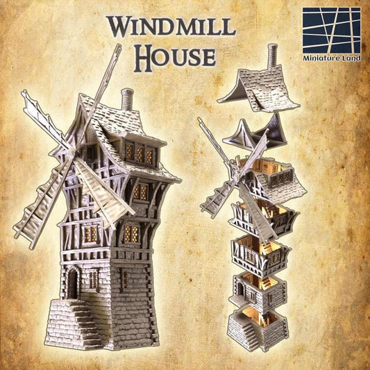 Windmill House, Miniature Land | Dungeons and Dragons | Pathfinder | Table Top RPG | 3D Printed Model