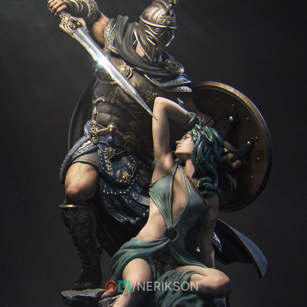 Perseus and Medusa, Statue, Powerful NPC, Ernest Nemirovsky | Dungeons and Dragons | Pathfinder | Table Top RPG | 3D Printed Model