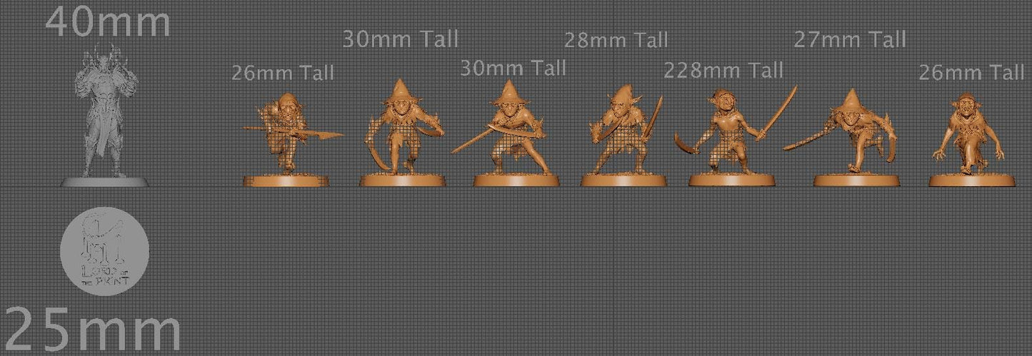 The Goblins, Pack 1, Lord of the Print | Dungeons and Dragons | Pathfinder | Table Top RPG | 3D Printed Model