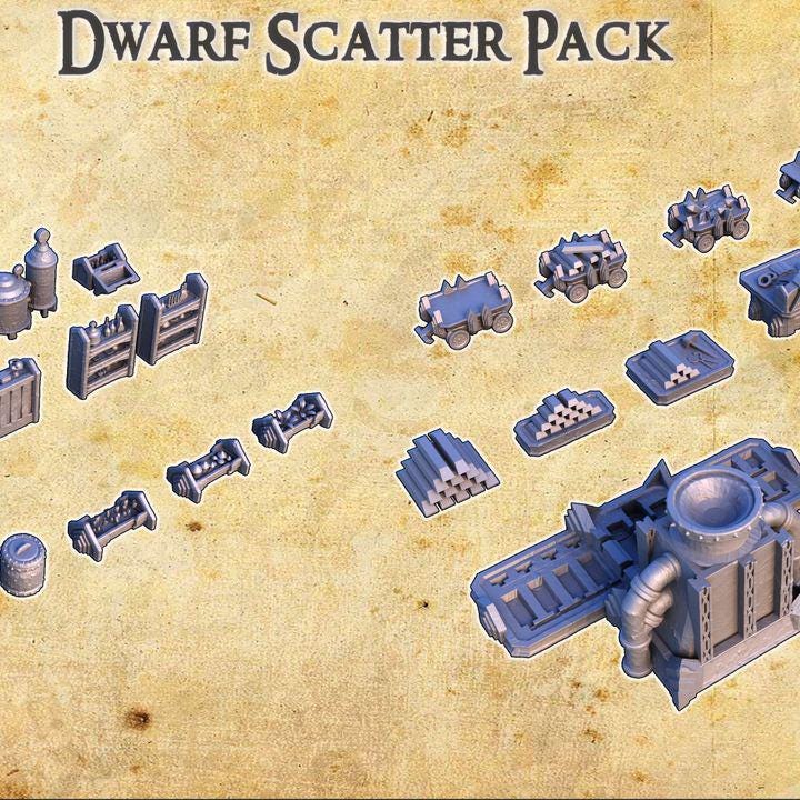 Dwarven Scatter Pack, Miniature Land | Dungeons and Dragons | Pathfinder | Table Top RPG | 3D Printed Model