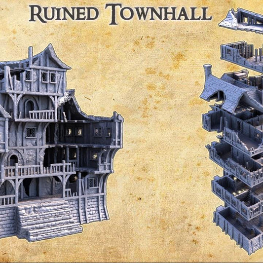Ruined Townhall, Miniature Land | Dungeons and Dragons | Pathfinder | Table Top RPG | 3D Printed Model