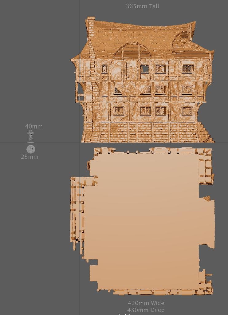 Ruined Townhall, Miniature Land | Dungeons and Dragons | Pathfinder | Table Top RPG | 3D Printed Model