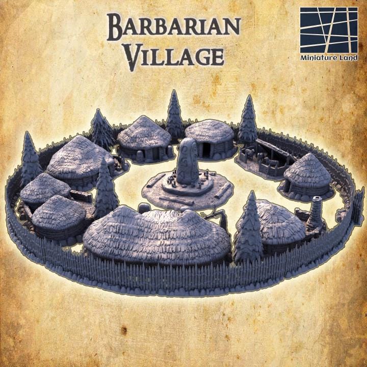 Barbarian Huts, Miniature Land | Dungeons and Dragons | Pathfinder | Table Top RPG | 3D Printed Model