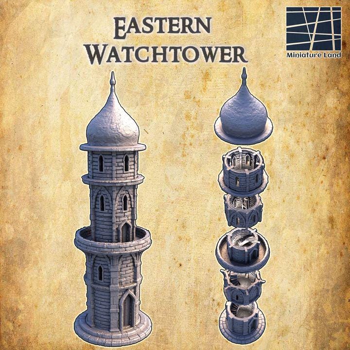 Eastern Watchtower, Miniature Land | Dungeons and Dragons | Pathfinder | Table Top RPG | 3D Printed Model
