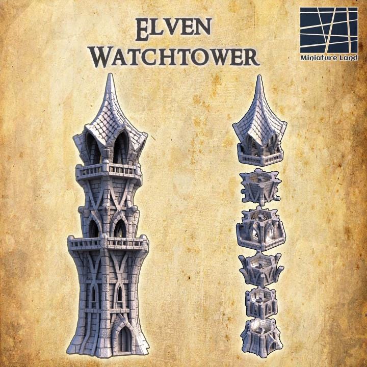 Elven Watchtower, Miniature Land | Dungeons and Dragons | Pathfinder | Table Top RPG | 3D Printed Model