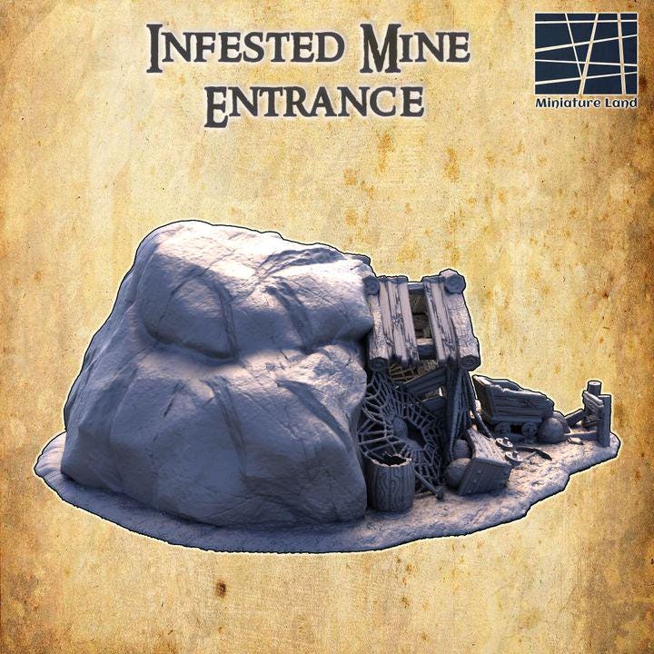 Infested Mine Entrance, Miniature Land | Dungeons and Dragons | Pathfinder | Table Top RPG | 3D Printed Model