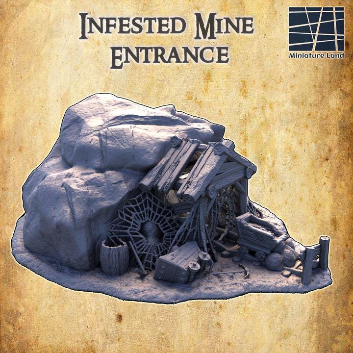Infested Mine Entrance, Miniature Land | Dungeons and Dragons | Pathfinder | Table Top RPG | 3D Printed Model