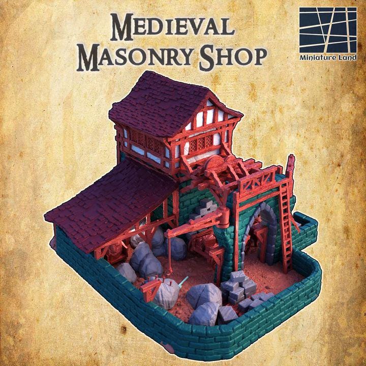 Medieval Masonry Shop, Miniature Land | Dungeons and Dragons | Pathfinder | Table Top RPG | 3D Printed Model